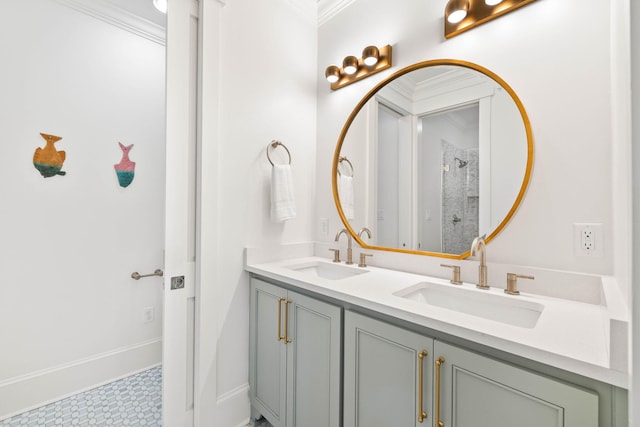 bathroom featuring vanity and ornamental molding