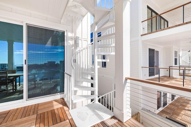 staircase with parquet flooring