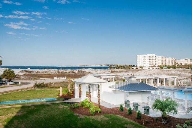 view of water feature featuring a gazebo