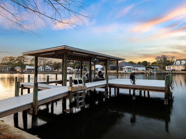 view of dock featuring a water view