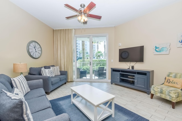 living room with ceiling fan