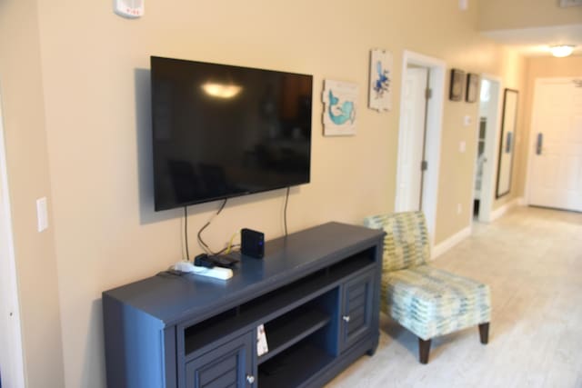 living room with light hardwood / wood-style floors