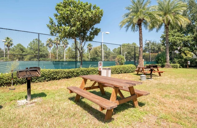 view of property's community featuring a water view and a lawn