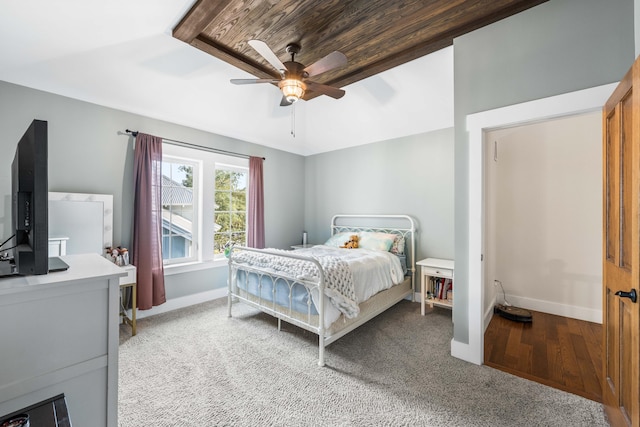 bedroom featuring ceiling fan and light colored carpet