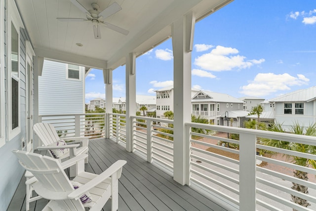 wooden deck with ceiling fan