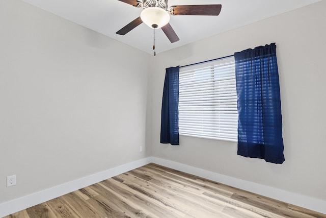 spare room featuring ceiling fan and light hardwood / wood-style flooring