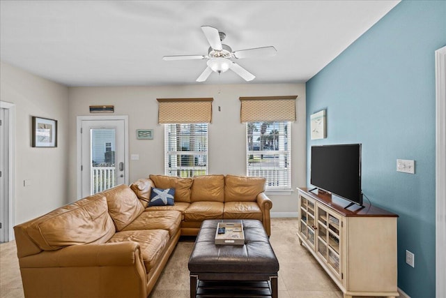 living room featuring ceiling fan