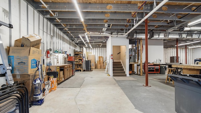 basement featuring a workshop area