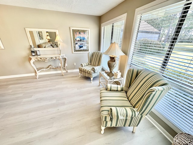 sitting room featuring hardwood / wood-style flooring and a textured ceiling