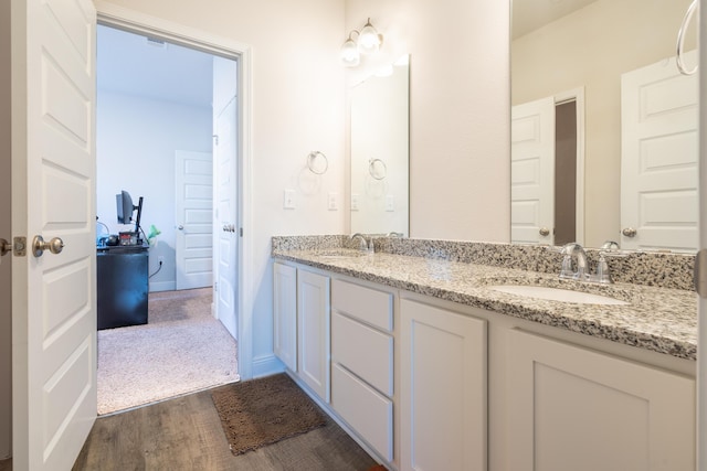 bathroom featuring vanity and hardwood / wood-style floors