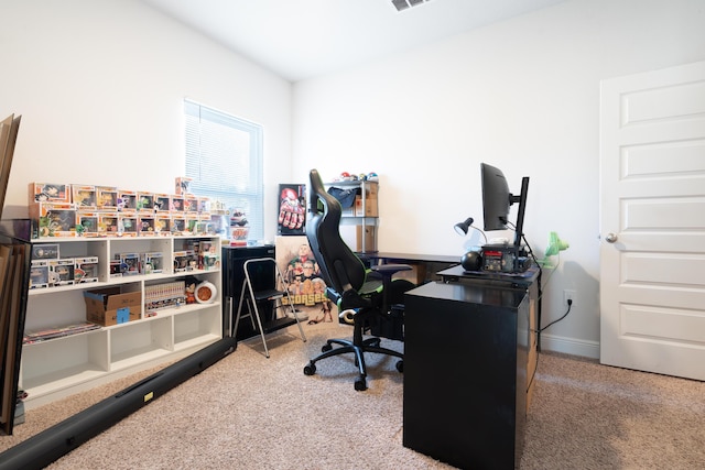 home office with carpet flooring