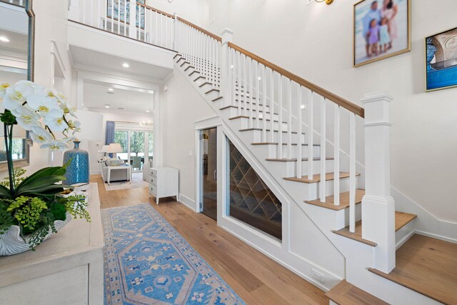 staircase featuring hardwood / wood-style flooring