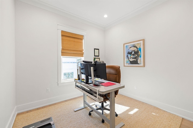 home office featuring ornamental molding