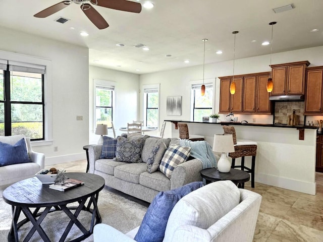 31 Beacon Point Dr, Santa Rosa Beach, FL 32459 - living area featuring a ceiling fan and recessed lighting