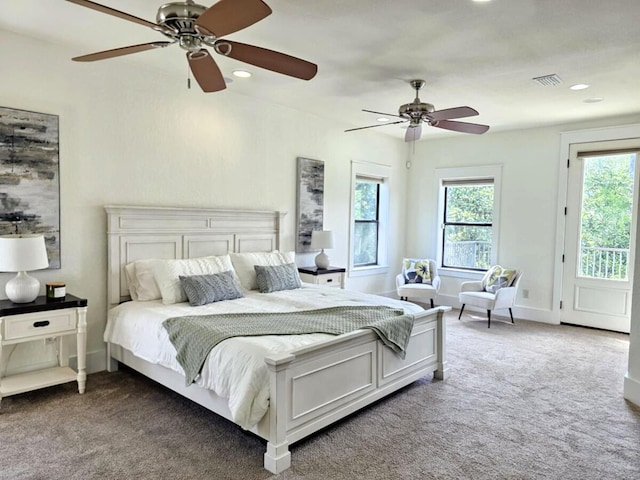31 Beacon Point Dr, Santa Rosa Beach, FL 32459 - bedroom featuring carpet, recessed lighting, and ceiling fan