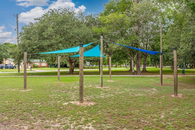 view of play area featuring a lawn