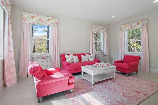 living room featuring recessed lighting