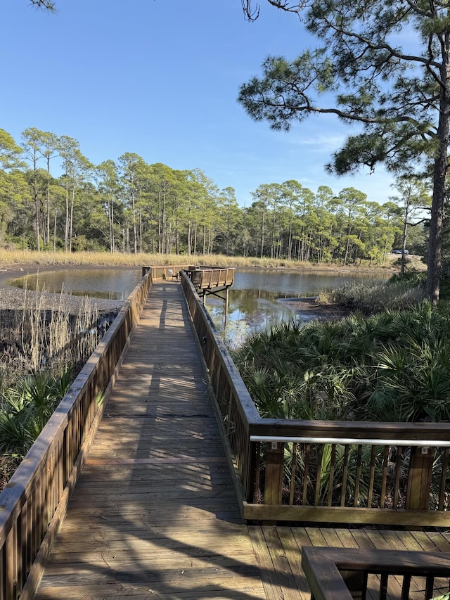 view of dock with a water view