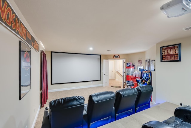 home theater featuring carpet floors