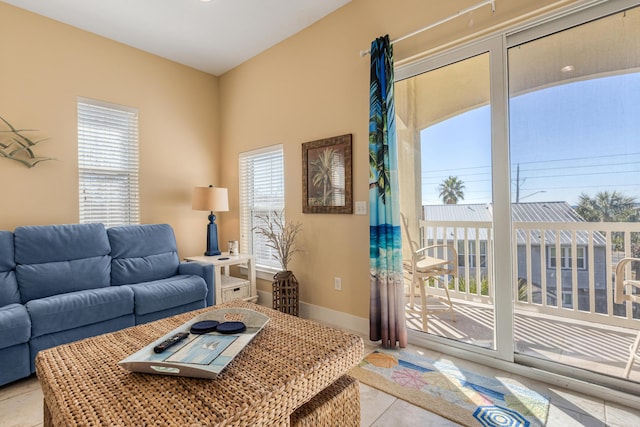 living room with light tile patterned floors