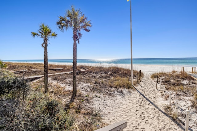 view of water feature featuring a view of the beach