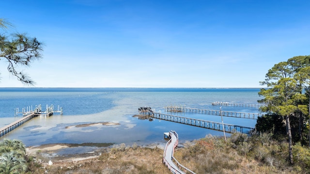 view of dock featuring a water view