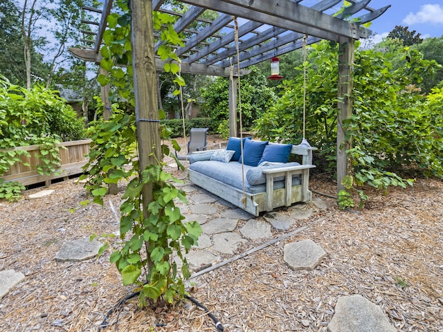 view of patio / terrace with outdoor lounge area and a pergola