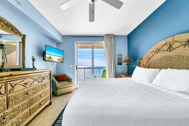 14825 Front Beach Rd Unit 2001, Panama City Beach, FL 32413 - bedroom featuring ceiling fan, light hardwood / wood-style flooring, and access to outside