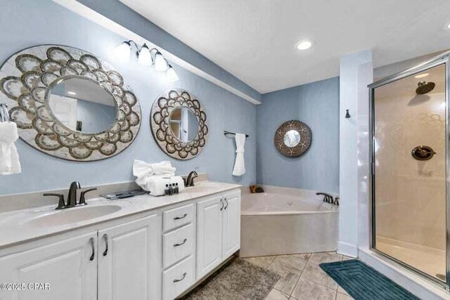 14825 Front Beach Rd Unit 2001, Panama City Beach, FL 32413 - bathroom featuring vanity, tile patterned floors, and plus walk in shower