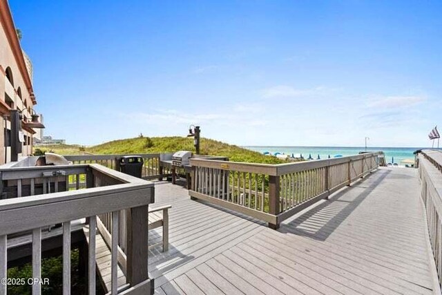 14825 Front Beach Rd Unit 2001, Panama City Beach, FL 32413 - deck with area for grilling, a water view, and a view of the beach