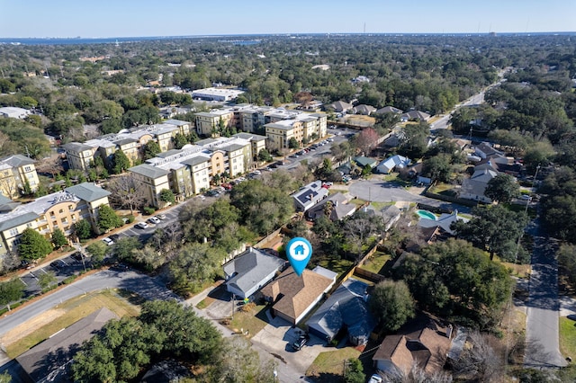 bird's eye view featuring a view of trees