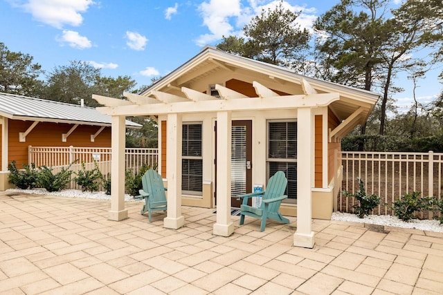 view of patio / terrace featuring an outdoor structure