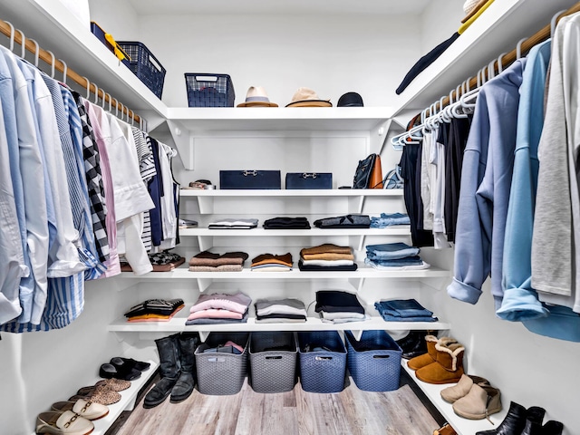 walk in closet with hardwood / wood-style floors