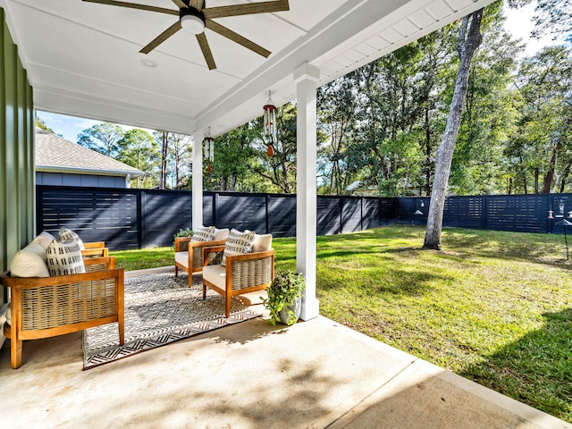 view of patio / terrace featuring outdoor lounge area and ceiling fan