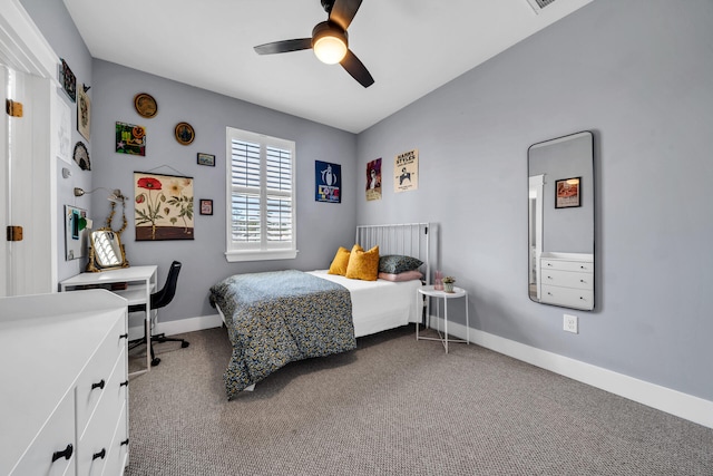 bedroom with ceiling fan and carpet