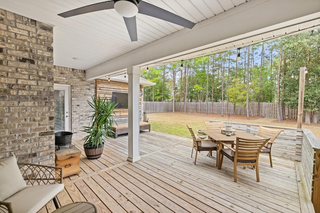 wooden terrace with ceiling fan