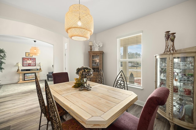 dining area with hardwood / wood-style floors