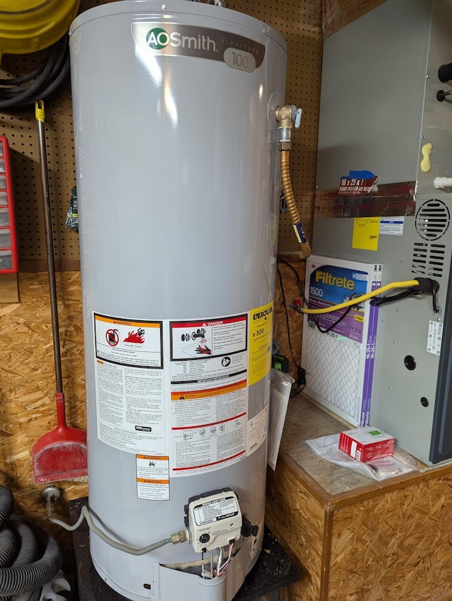 utilities with heating unit and gas water heater