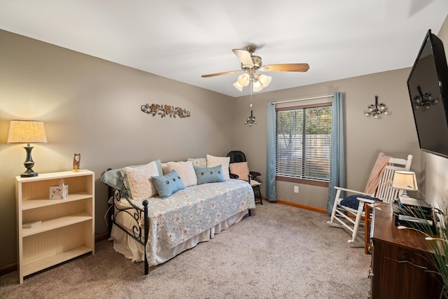 bedroom featuring carpet and ceiling fan