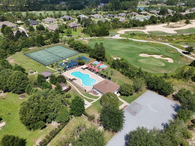 birds eye view of property featuring golf course view