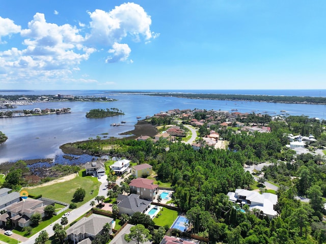 bird's eye view featuring a water view