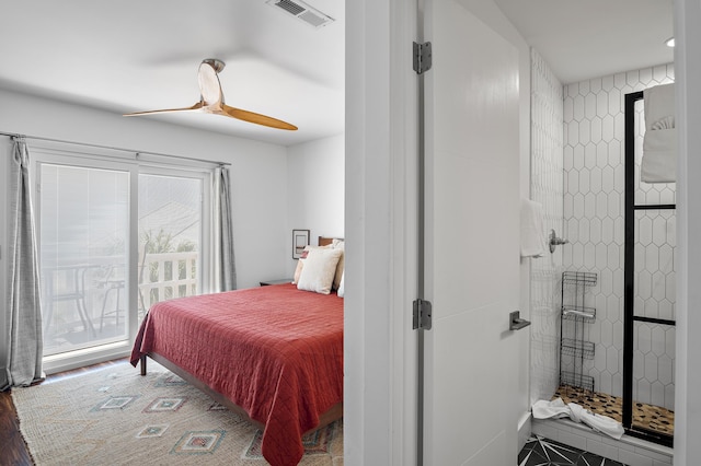 bedroom featuring ceiling fan