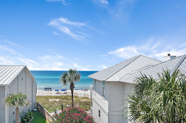 view of water feature with a view of the beach