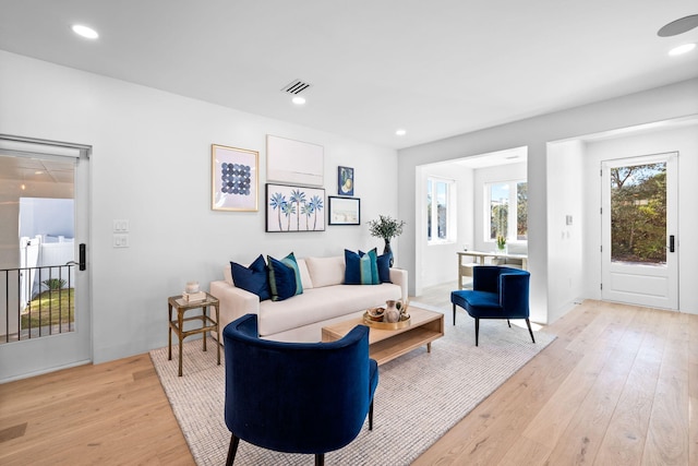 living room with light wood-type flooring