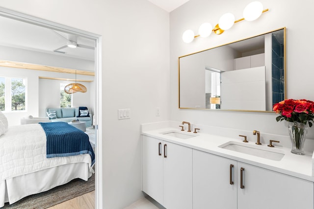 bathroom with wood-type flooring and vanity