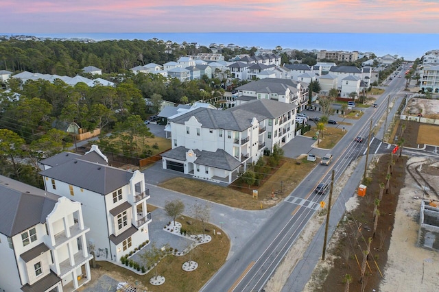 view of aerial view at dusk