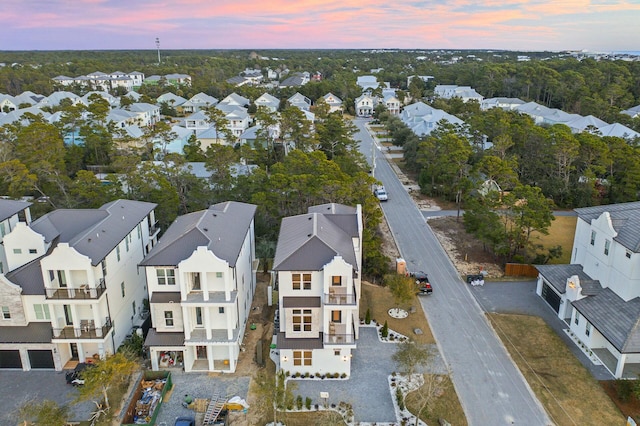 view of aerial view at dusk