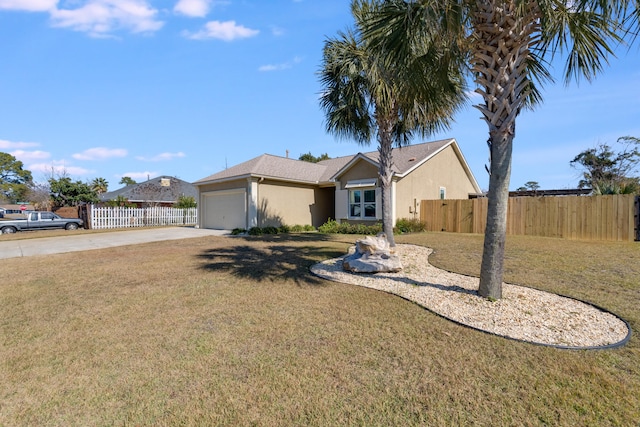 ranch-style house with a front lawn and a garage