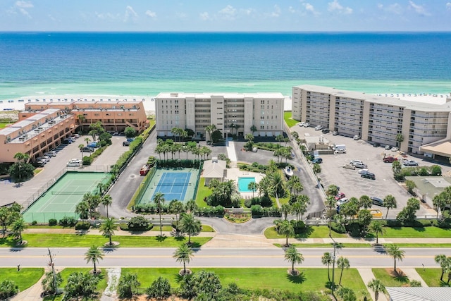 aerial view featuring a beach view and a water view