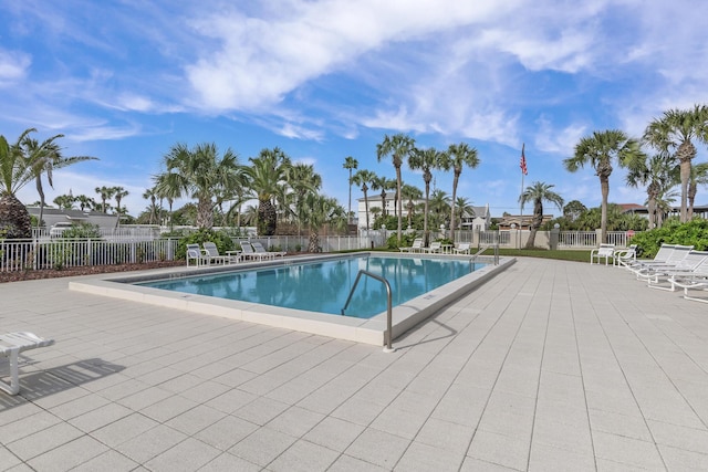 view of swimming pool featuring a patio